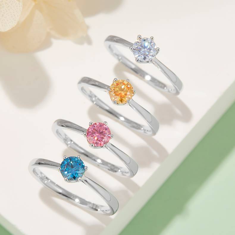 光臂新六爪S925银镀白金MoissaniteWomen's Ring50分D级